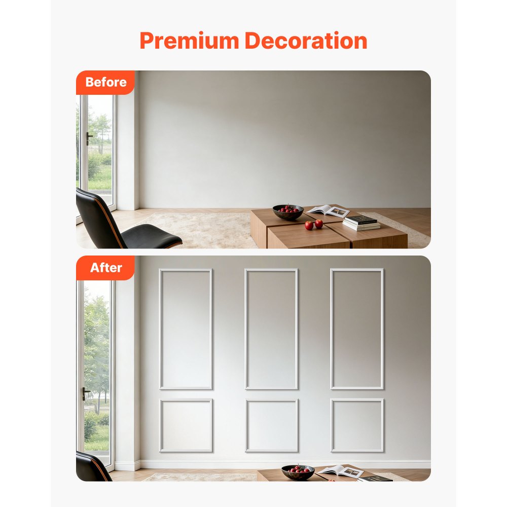 VEVOR wandlijstset, 3-delige set 61x61 cm & 61x138 cm, overschilderbare polystyreen sierlijsten, waterdichte wandafwerking, decoratieve wandlijst, sierlijst voor woonkamer, slaapkamer, huis, wit