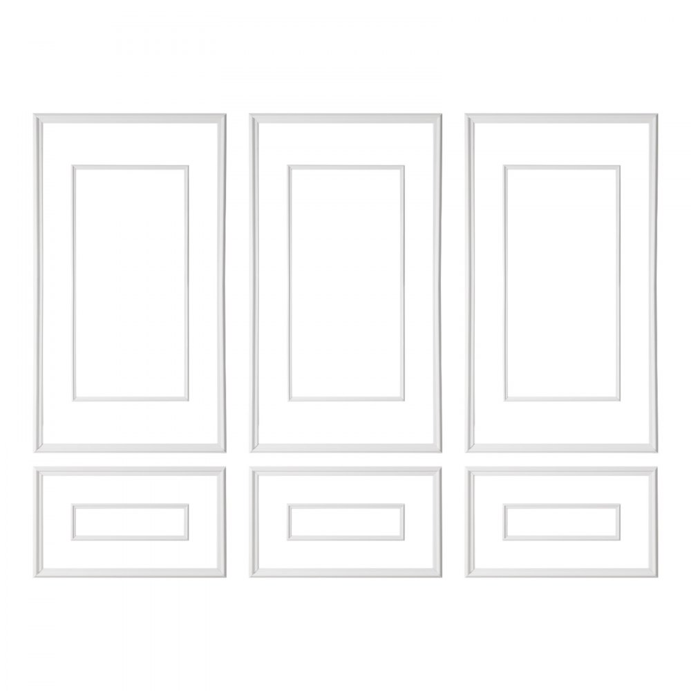 VEVOR wandlijstset, 3-delige set, 45,97x78,99 cm & 78,99x138,18 cm, sierlijst met dubbele groef, breed & smal profiel, overschilderbaar polystyreen, decoratieve lijst voor woonkamer en slaapkamer, wit
