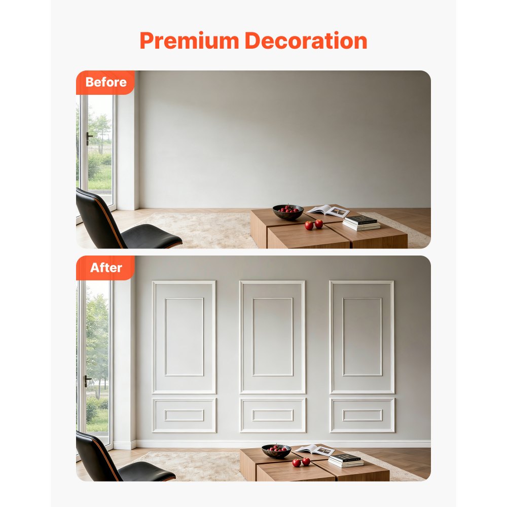 VEVOR wandlijstset, 3-delige set, 45,97x78,99 cm & 78,99x138,18 cm, sierlijst met dubbele groef, breed & smal profiel, overschilderbaar polystyreen, decoratieve lijst voor woonkamer en slaapkamer, wit