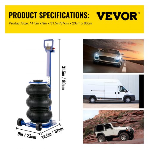 VEVOR Pneumatische Krik 6600LBS, Opblaasbare Krik 3T, Pneumatische Jack Kleur Blauw, Pneumatische Triple Bag, Auto Fast Lift Pneumatisch Verstelbaar Max Hoogte 400MM, Voor Het Veranderen Van Banden