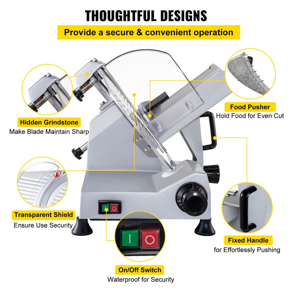 BuoQua Semi-Auto Electric Meat Slicer 12 Inch Blade Food Slicer Deli Slicer 250W Meat Cutting Machine Meat Slicers for Home Kitchen Use