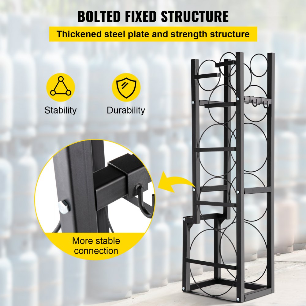 VEVOR Refrigerant Tank Rack with 1x50lb, 2x30lb and 3 Small Bottles Cylinder Tank Rack, 48.5x15x11 inch Refrigerant Cylinder Rack Gas Cylinder Racks and Holders for Gas Oxygen Nitrogen Storage