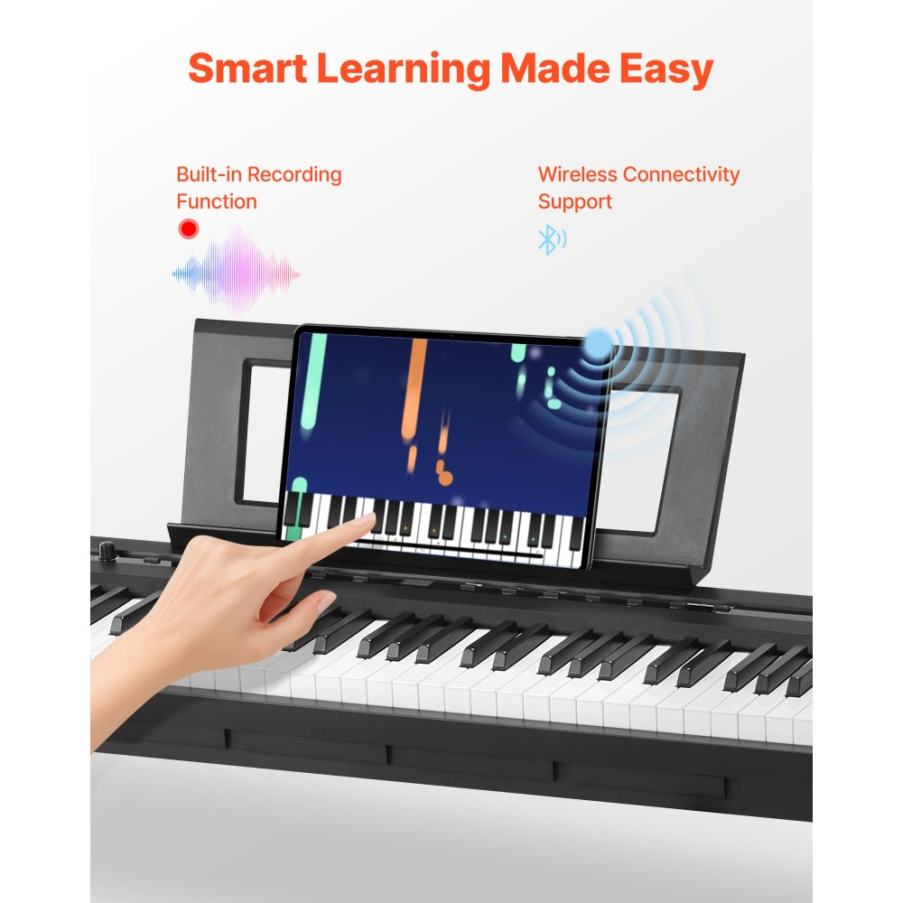 VEVOR Digitale Piano, 88 Toetsen Volledig Gewogen, Elektrische Piano met Dubbel Toetsenbord & Luidsprekers met X-Stand, Sustainpedaal, Opnamefunctie, 280 Toetsen, Draadloze Verbinding, voor Beginners, Zwart