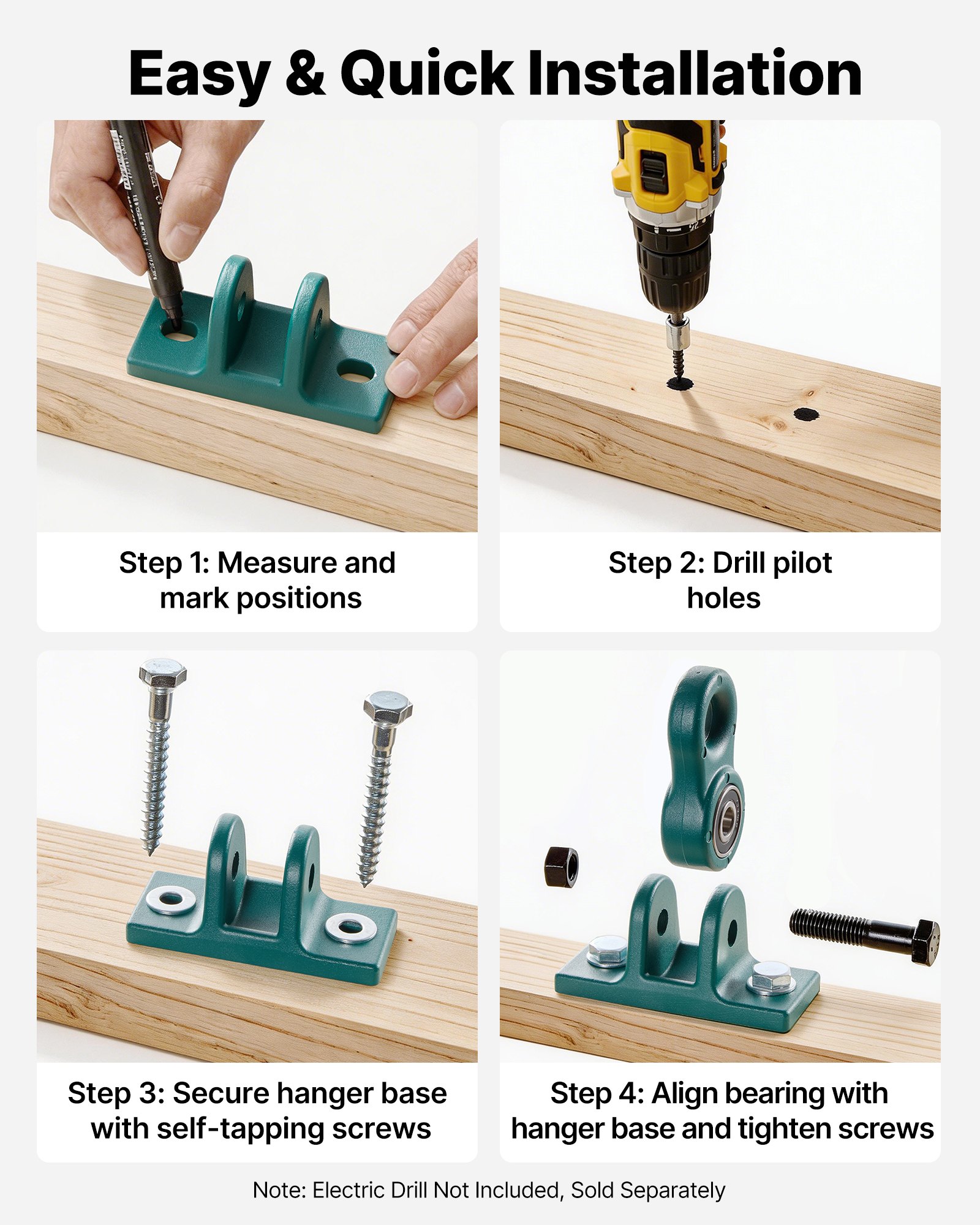 VEVOR 4x Plafondhaken met dubbel lager, 180° draaibare haken incl. schroeven en bouten, max. 2268 kg draagvermogen, schommelbevestiging voor 65 mm montagedikte, ophanghaken voor schommels, hangstoelen, bokszakken
