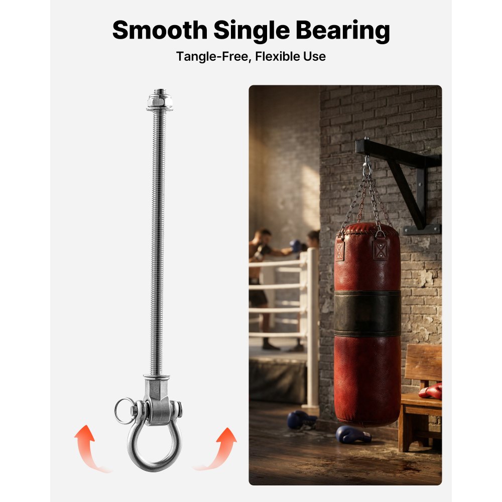 VEVOR 6 stuks plafondhaken met lager, 360° draaibare haken van roestvrij staal met bout, draagvermogen 386 kg, schommelbevestiging voor montage tot 190 mm dikte, ophanghaken voor schommels, hangstoelen, bokszakken, zilver