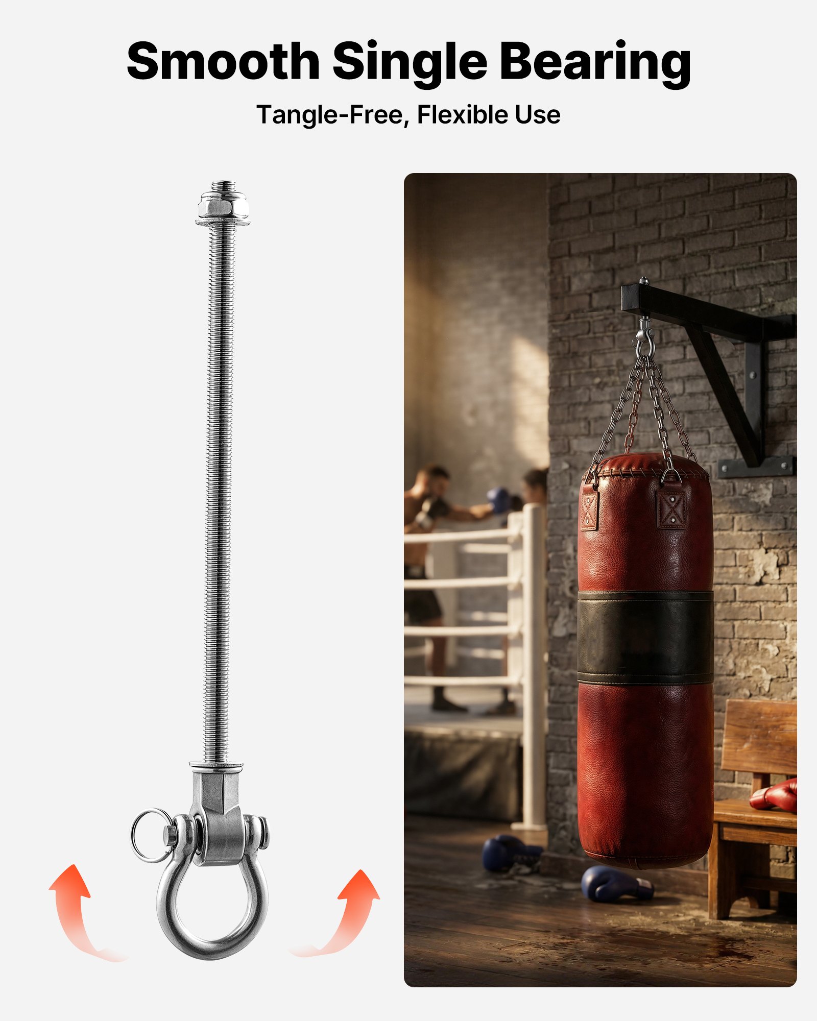 VEVOR 6 stuks plafondhaken met lager, 360° draaibare haken van roestvrij staal met bout, draagvermogen 386 kg, schommelbevestiging voor een montagedikte van 190 mm, ophanghaken voor schommels, hangstoelen, bokszakken, zilver