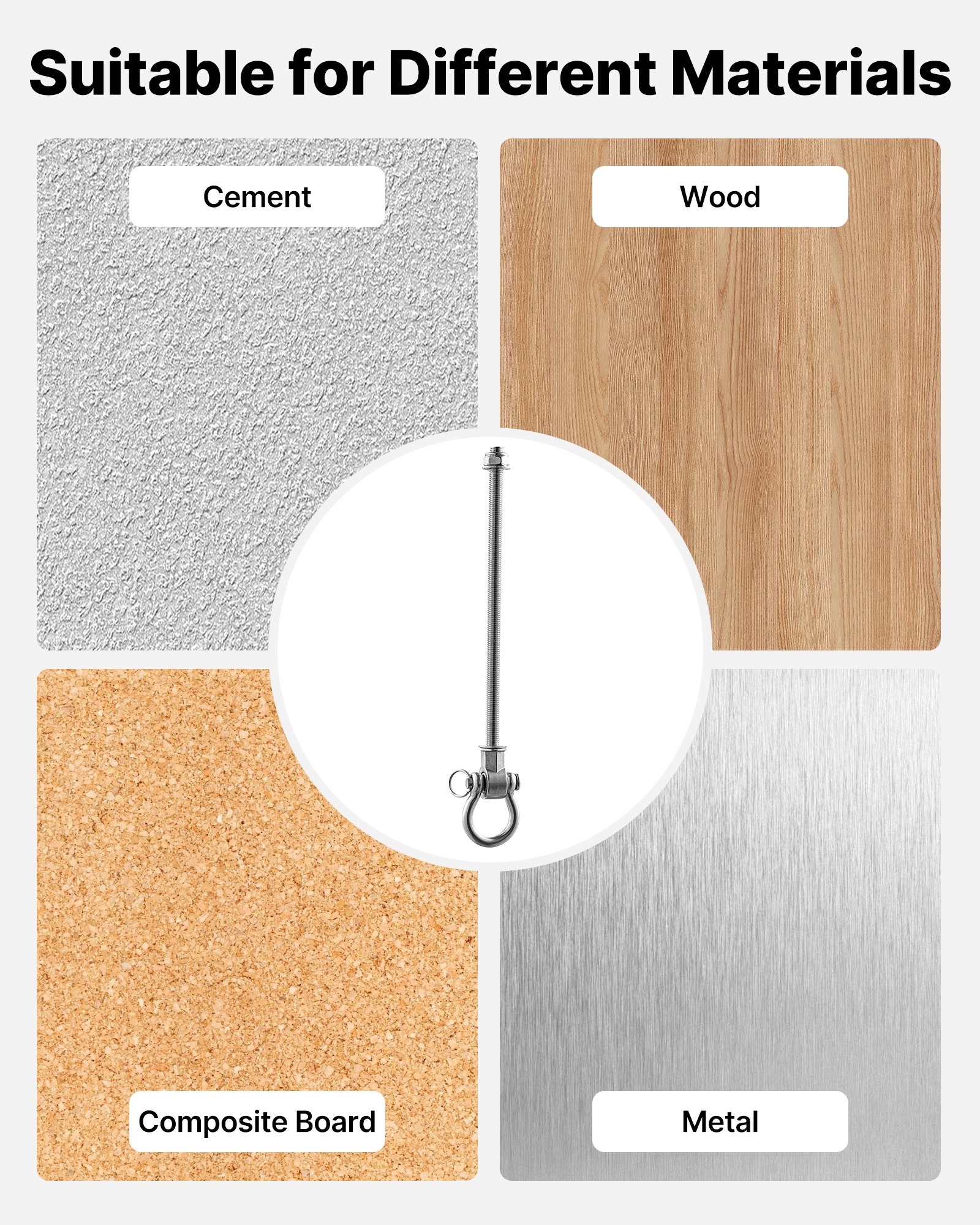 VEVOR 6 stuks plafondhaken met lager, 360° draaibare haken van roestvrij staal met bout, draagvermogen 386 kg, schommelbevestiging voor een montagedikte van 190 mm, ophanghaken voor schommels, hangstoelen, bokszakken, zilver