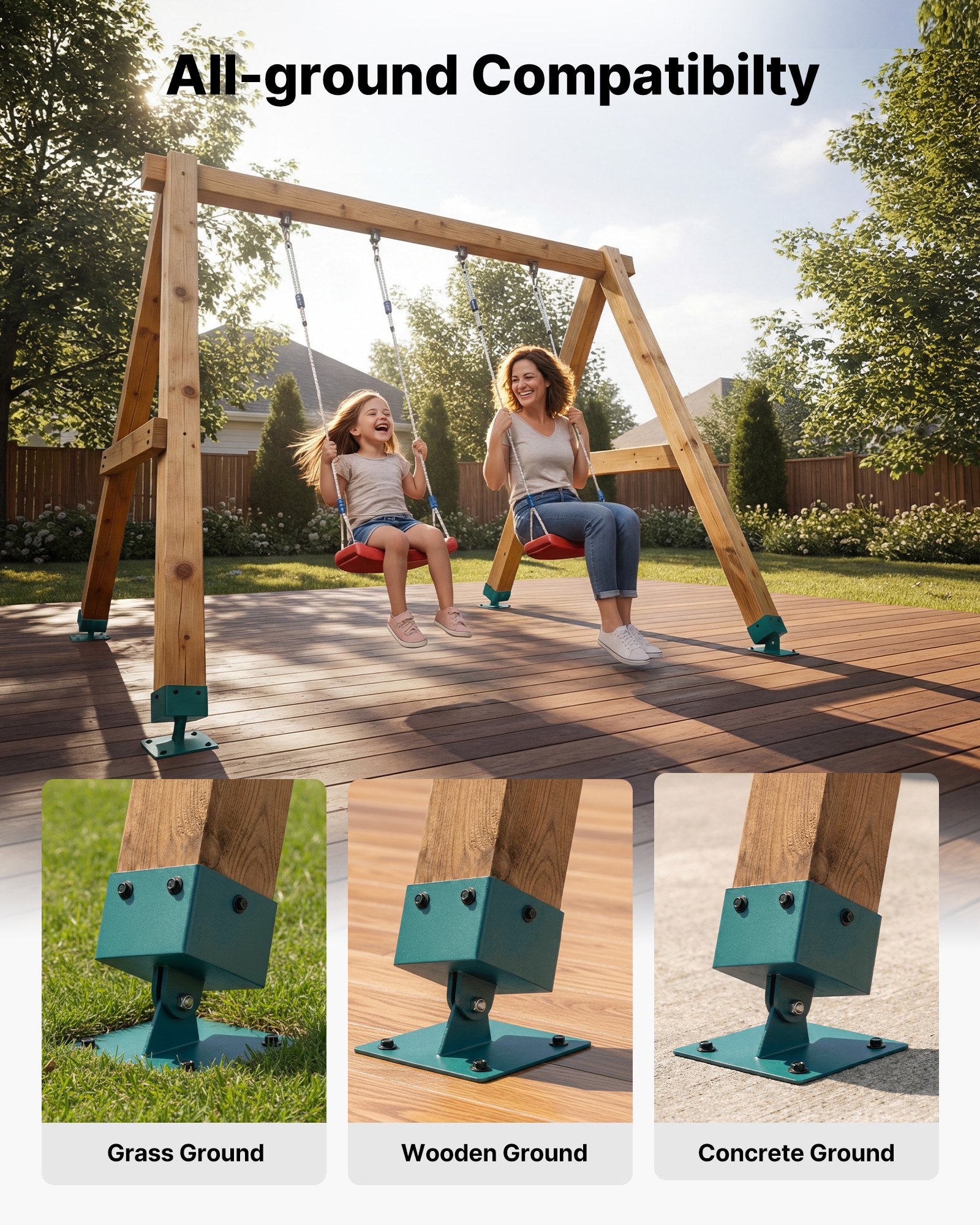 VEVOR 4-delige verstelbare schommelbeugel, roestvrijstalen basisbeugel voor schommelframe, schommelbevestiging met een draagvermogen van 567 kg voor montagediktes van 91x91 mm, 45-60° schommelanker voor balans en bescherming