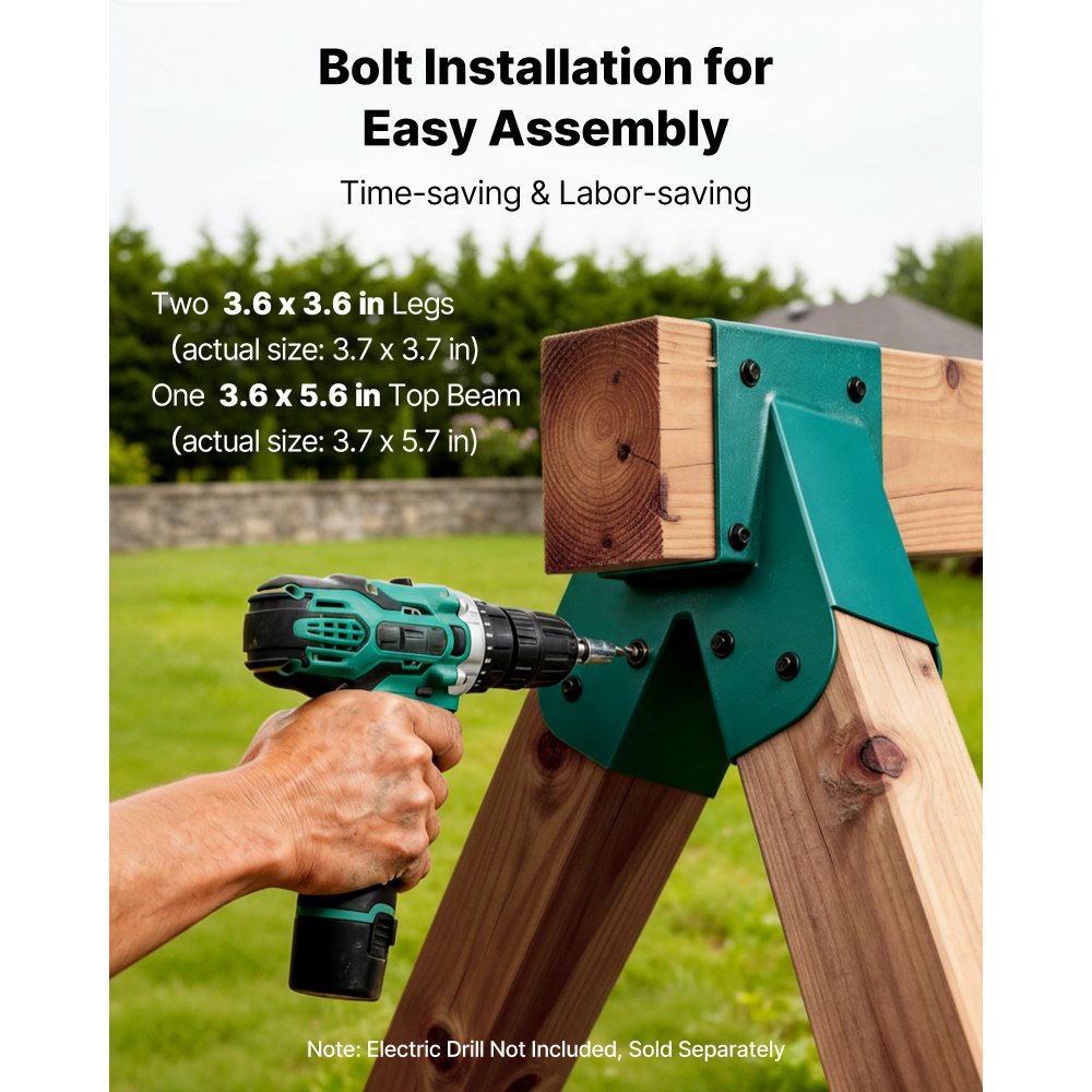 VEVOR 6-delige schommelset, montageset voor schommels inclusief 2 A-frame verbindingsstukken voor balken van 94x144 mm, poten van 94x94 mm en 4 schommelhaken (draagvermogen 567 kg), montagemateriaal voor buitenschommels, groen