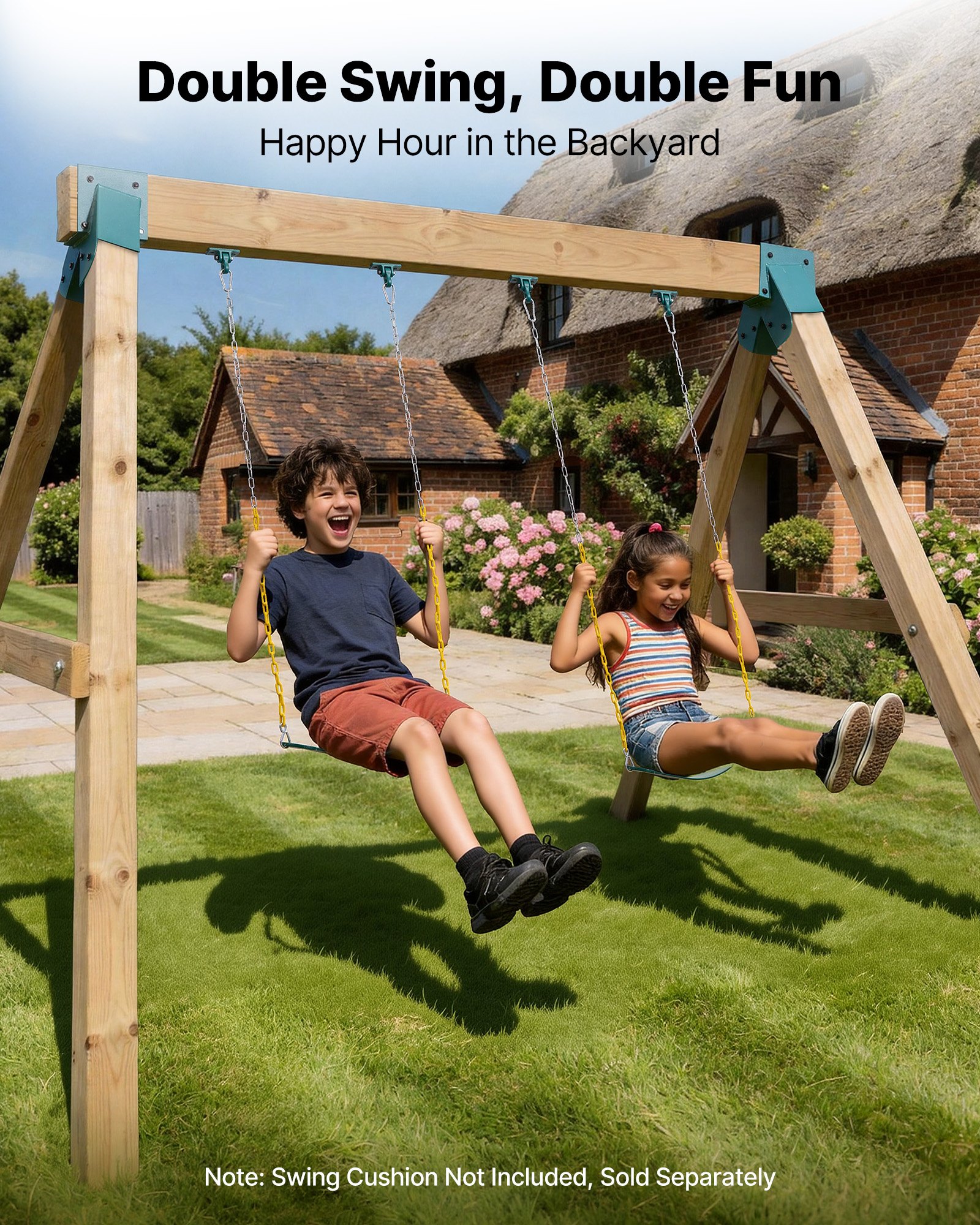 VEVOR 6-delige schommelbeugelset, montageset voor schommels inclusief 2 A-frame verbindingsstukken voor balken van 94x144 mm, poten van 94x94 mm en 4 schommelhaken (draagvermogen 567 kg), montagemateriaal voor buitenschommels, groen