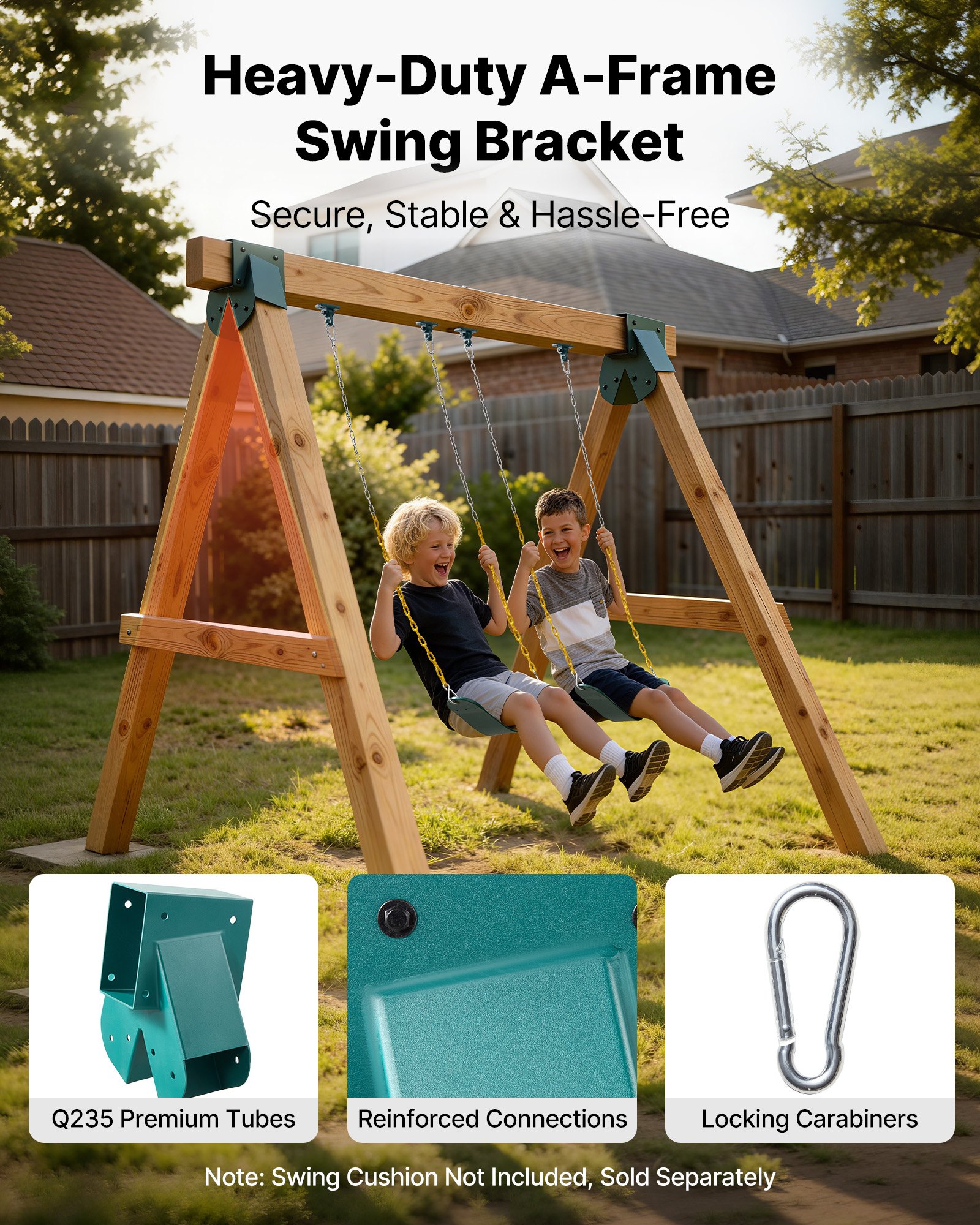 VEVOR 6-delige schommelset, montageset voor schommels inclusief 2 A-frame verbindingsstukken voor balken van 94x144 mm, poten van 94x94 mm en 4 schommelhaken (draagvermogen 567 kg), montagemateriaal voor buitenschommels, groen