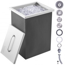 VEVOR Drop-in ijsbox, roestvrijstalen ijskoeler van 25,3 liter, commerciële ijscontainer van 355 x 305 x 461 mm met deksel, ingebouwde ijsopslagkist, afvoerpijp en aftapplug inbegrepen