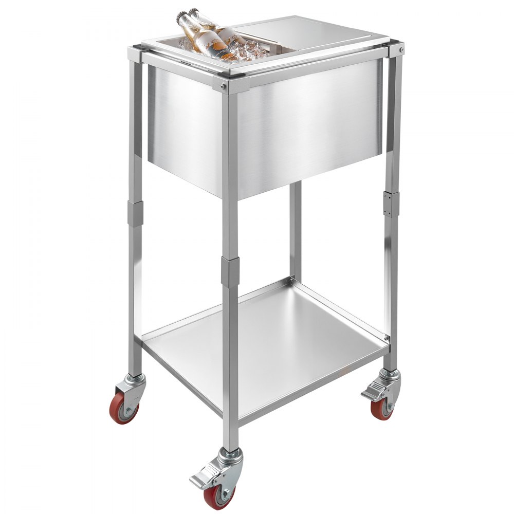 VEVOR 28 L Koelwagen met wielen (51 x 36 x 97 cm), roestvrijstalen drankkoeler op wielen, ijsbox voor buitengebruik met plank, voor feestbar in de tuin of op het terras