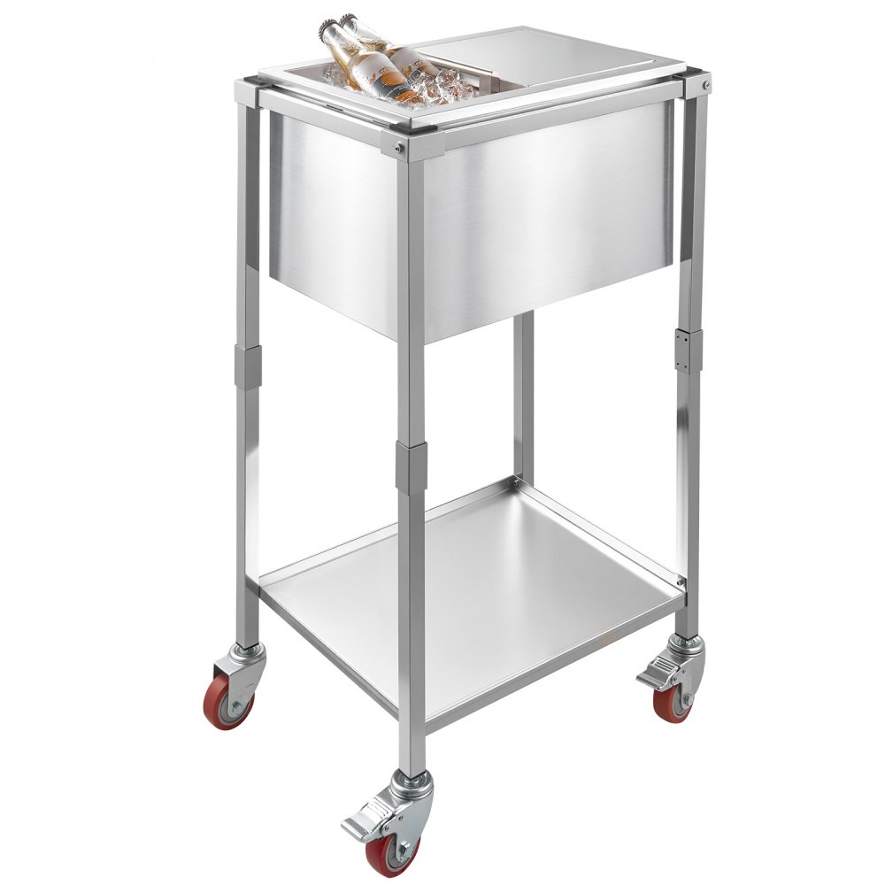 VEVOR 28 L Koelwagen met wielen (51 x 36 x 97 cm), roestvrijstalen drankkoeler op wielen, ijsbox voor buitengebruik met plank, voor feestbar in de tuin of op het terras