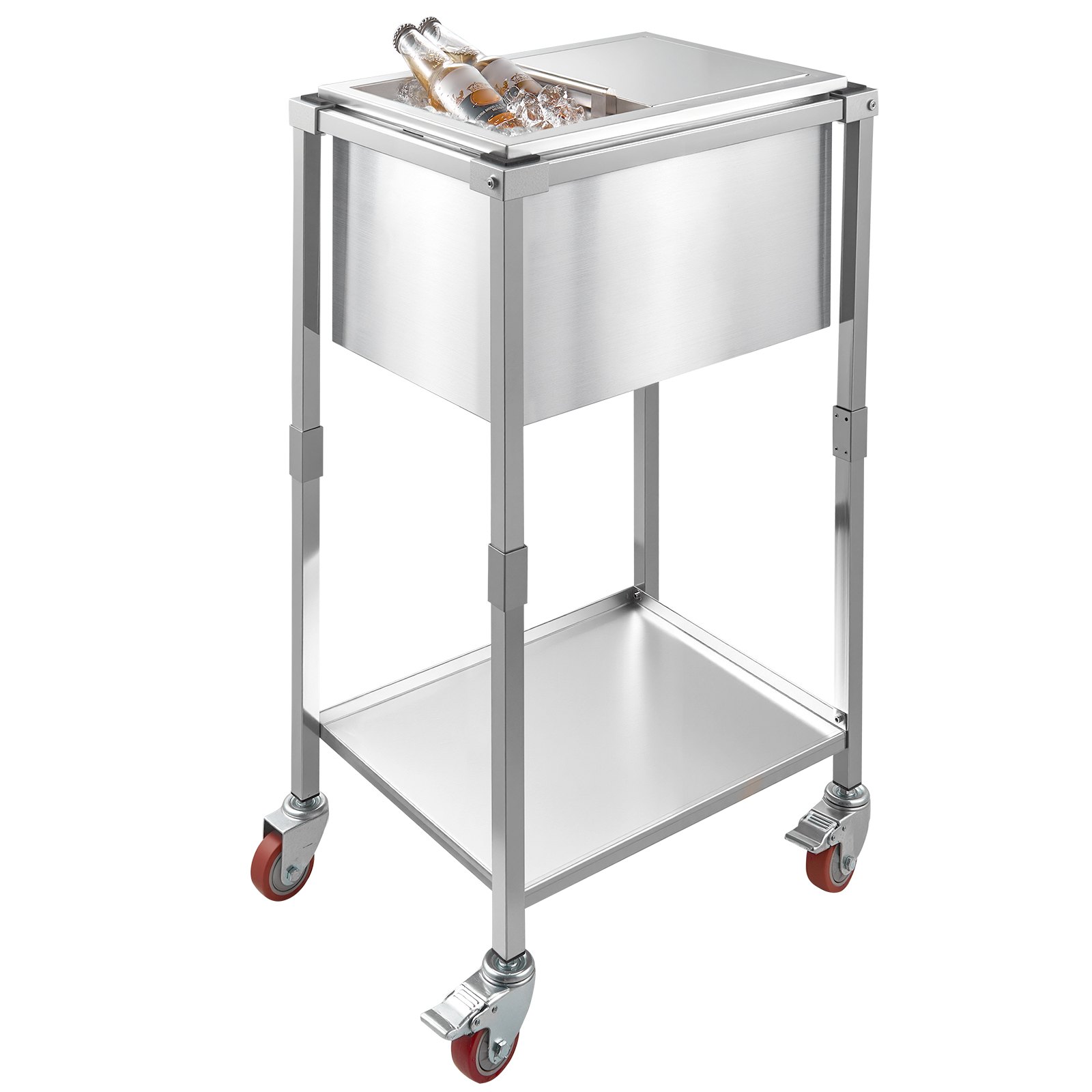 VEVOR 28 L Koelwagen met wielen (51 x 36 x 97 cm), roestvrijstalen drankkoeler op wielen, ijsbox voor buitengebruik met plank, voor feestbar in de tuin of op het terras