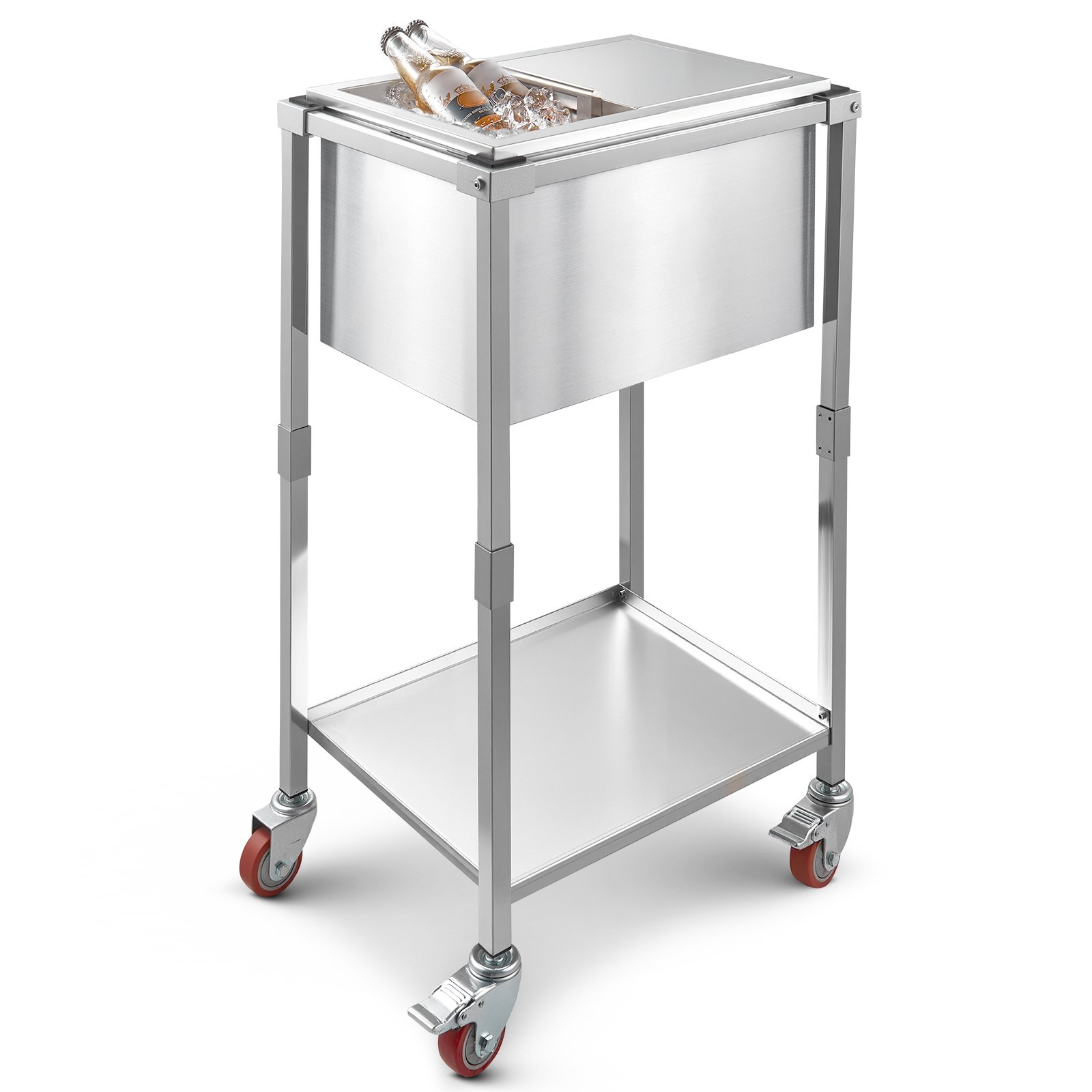 VEVOR 28 L Koelwagen met wielen (51 x 36 x 97 cm), roestvrijstalen drankkoeler op wielen, ijsbox voor buitengebruik met plank, voor feestbar in de tuin of op het terras