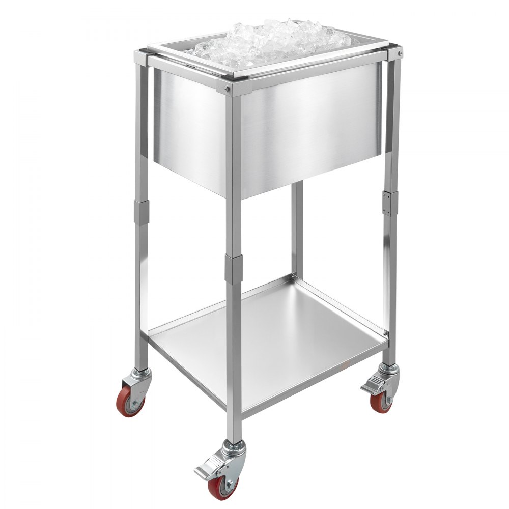 VEVOR Rolling Ice Chest Cooler Cart, 22"L x 16"W x 38"H (553 x 405 x 970 mm) Stainless Steel Cooling Bin on Wheels, 31L Outdoor Stand Up Cooler Trolley with Shelf, for Patio Backyard Party Bar