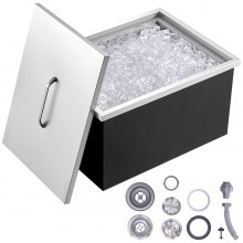 VEVOR Drop-in ijsbox, 30,25 liter roestvrijstalen ijskoeler, 508 x 355 x 308 mm commerciële ijscontainer met deksel, ingebouwde ijsopslagkist, afvoerpijp en aftapplug inbegrepen