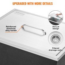 VEVOR Drop in Ice Chest, 22"L x 17"W x 12"H Stainless Steel Ice Cooler, Commercial Ice Bin with Cover, 40 qt Outdoor Kitchen Ice Bar, Drain-pipe and Drain Plug Included, for Cold Wine Beer