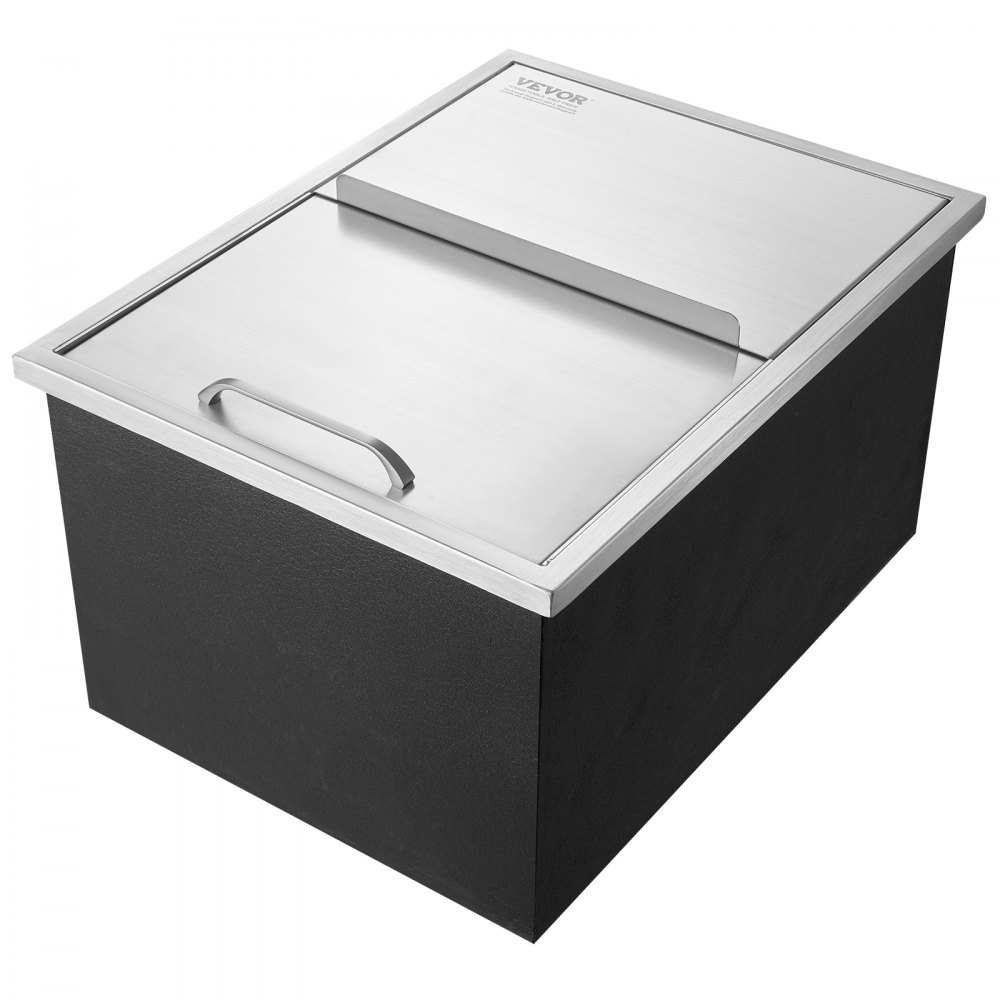 VEVOR 55,23 L inbouw-ijsbox, 608 x 457 x 333 mm roestvrijstalen ijskoeler, commerciële ijscontainer met schuifdeksel, ingebouwde ijskast, afvoerpijp en afvoerplug inbegrepen