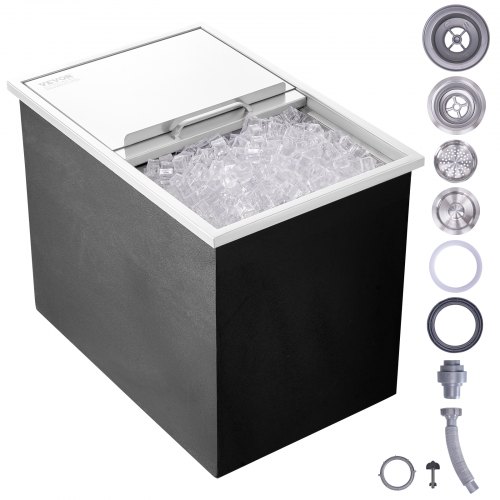 VEVOR 109,48 L inbouw-ijsbox, 683 x 455 x 536 mm roestvrijstalen ijskoeler, commerciële ijscontainer met schuifdeksel, ingebouwde ijskast, afvoerpijp en afvoerplug inbegrepen