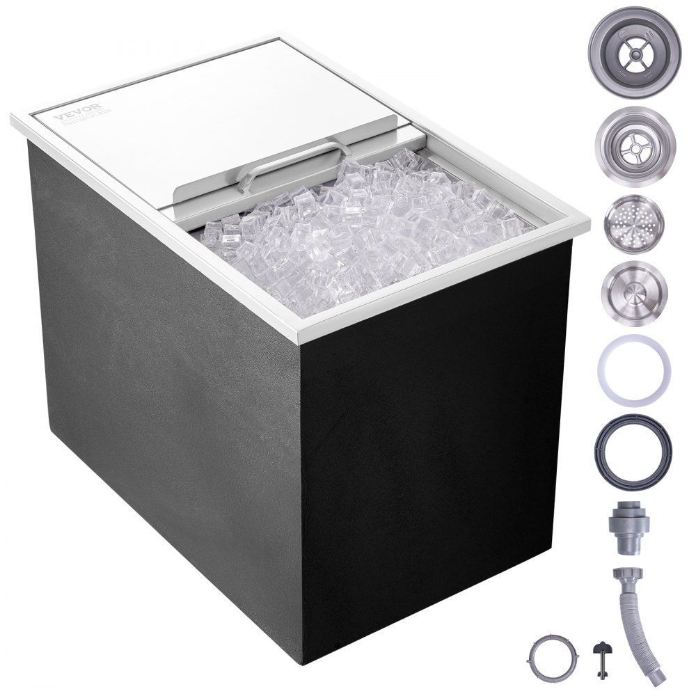 VEVOR 27"x18"x21" Drop in Ice Chest Ice Cooler Ice Bin Stainless Steel w/Cover