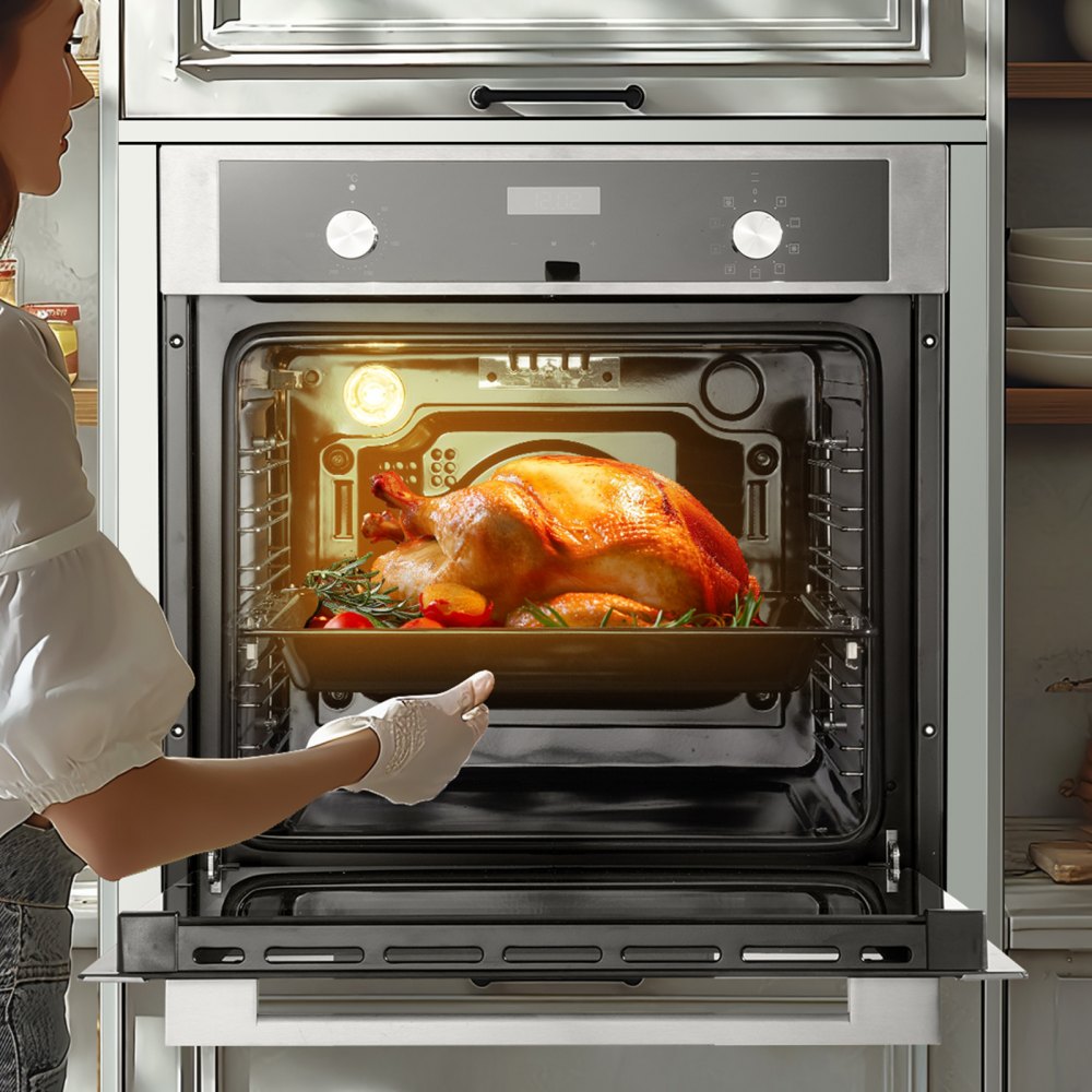 VEVOR Single Wall Oven, 24" Electric Built-in Wall Oven with 9 Cooking Functions, 2.68 Cu.Ft Electric Wall Ovens, Rapid heating to 200°C in 5min, 3550W Electric Oven with Baking Rack and Tray, Kitchen