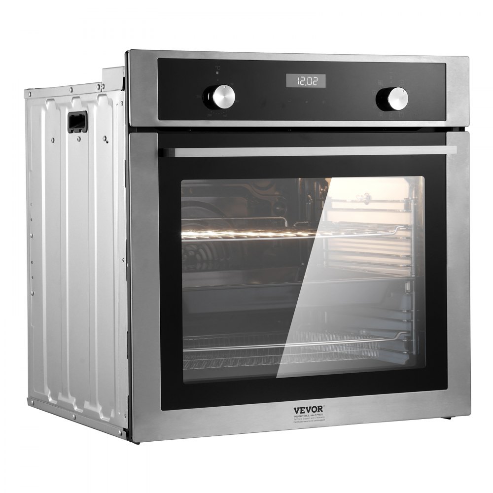 VEVOR Single Wall Oven, 24" Electric Built-in Wall Oven with 9 Cooking Functions, 2.68 Cu.Ft Electric Wall Ovens, Rapid heating to 200°C in 5min, 3550W Electric Oven with Baking Rack and Tray, Kitchen