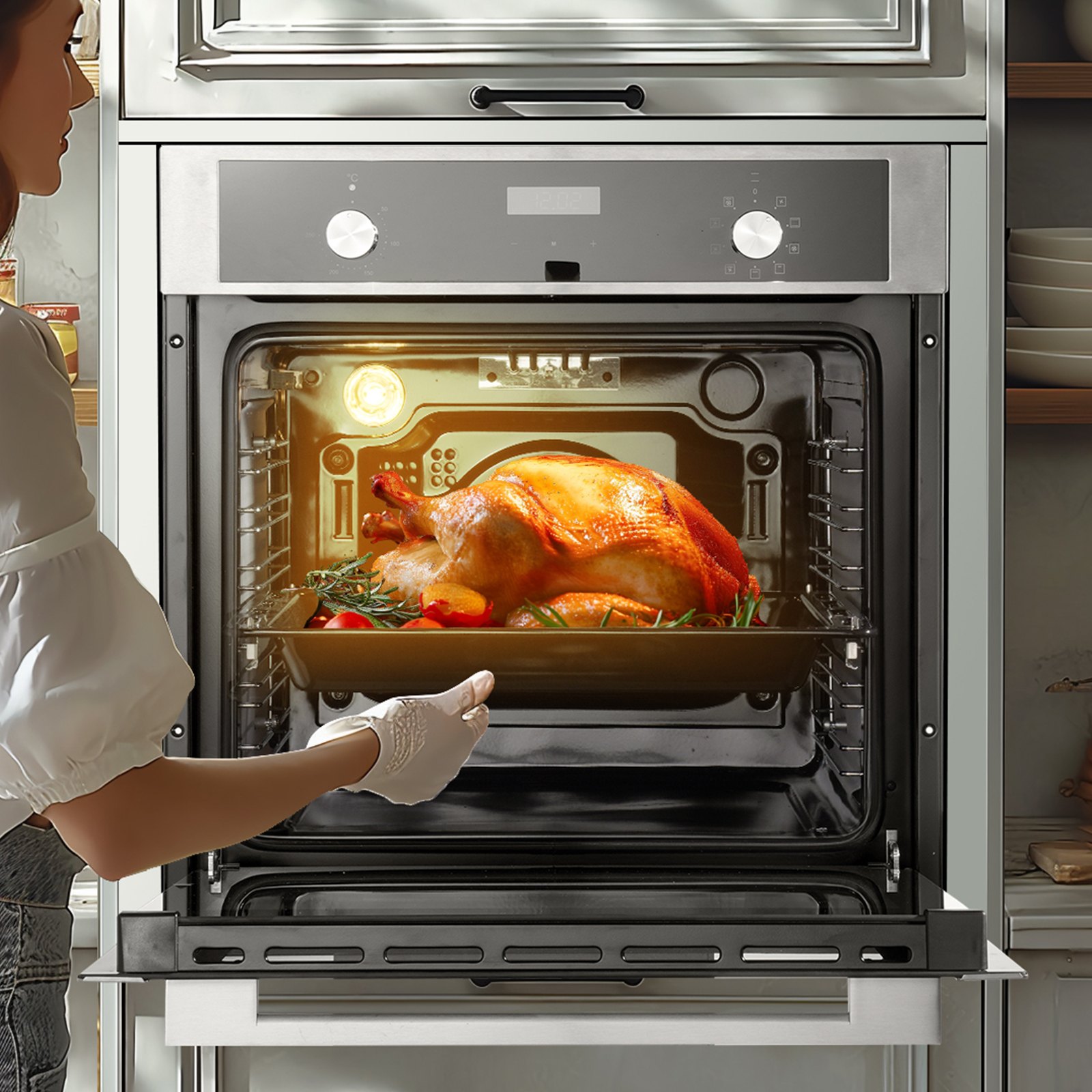 VEVOR Single Wall Oven, 24" Electric Built-in Wall Oven with 9 Cooking Functions, 2.68 Cu.Ft Electric Wall Ovens, Rapid heating to 200°C in 5min, 3550W Electric Oven with Baking Rack and Tray, Kitchen