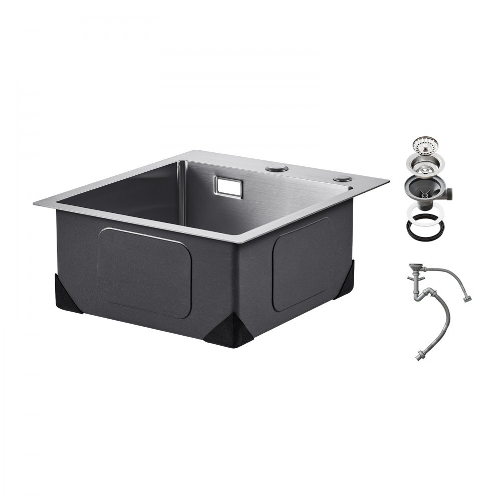 VEVOR Keuken Spoelbak Inbouw Spoelbak 40 x 45 x 19 cm Gemaakt van Roestvrij Staal Spoelbakken voor Bovenmontage, Enkele Kom met Accessoires, Huishoudelijke Spoelbak voor RV Voorbereiding Keukenbar