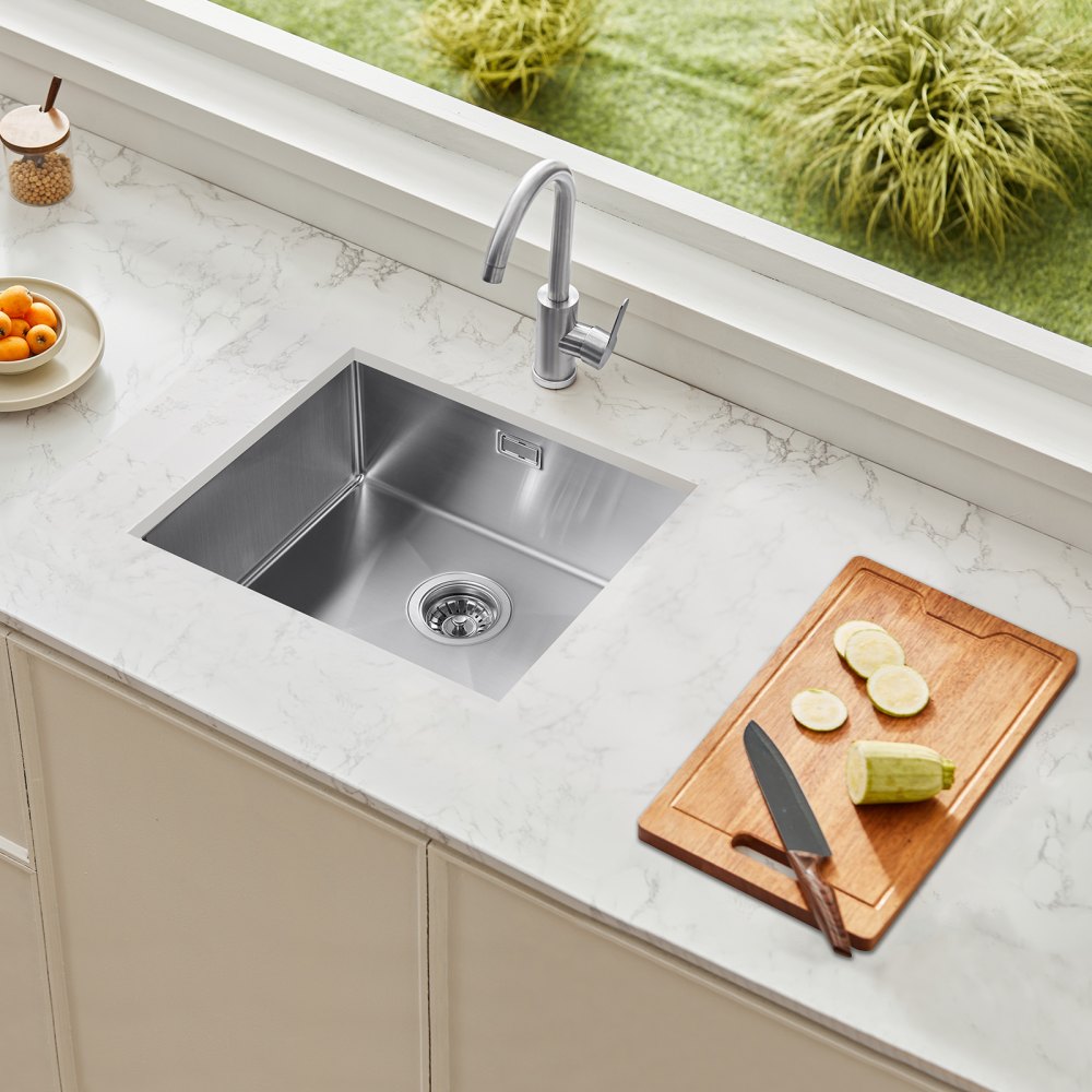VEVOR Keuken Spoelbak Inbouw Spoelbak 50 x 43 x 19 cm Gemaakt van Roestvrij Staal Spoelbakken Onderbouw Spoelbakken, Enkele Kom met Accessoires, Huishoudelijke Spoelbak voor RV Voorbereiding Keukenbar