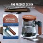 VEVOR hydrogen water cup with walnut wood handle, stainless steel inner lid, and glass body on a desk.