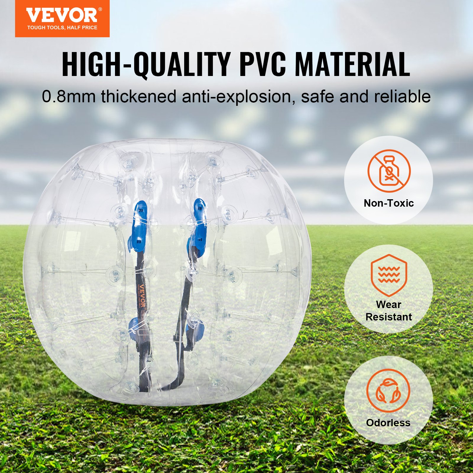 VEVOR Opblaasbare Bump Ball Bumper Ball 1 st. 1,2 m x 1,03 m, Menselijke botsingsbal, PVC Body Bubble Bounce Ball voor buitenactiviteiten, Transparante stippen Opblaasbare bumperbal