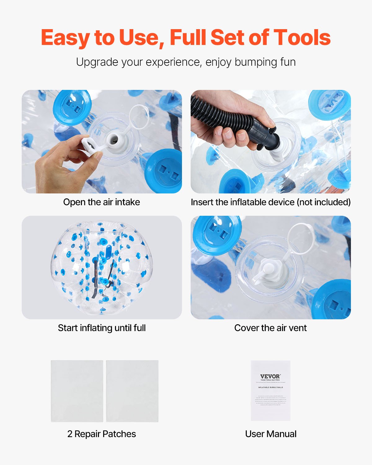 VEVOR Opblaasbare Bump Ball Bumper Ball 2-pack 1,2 m x 1,03 m, menselijke botsingsbal, PVC-lichaamsbubbel-stuitbal voor buitenactiviteiten, opblaasbare bumperbal met rode en blauwe stippen