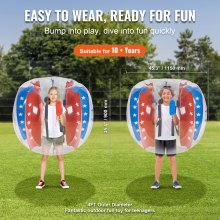 VEVOR 2-delige opblaasbare bumperballen, 1,2 m bumperbumperbal voor kinderen en tieners, opblaasbare bubbelbal, PVC-bubbelballen, buiten, speeltuin, tuin, park enz. Rode en blauwe strepen