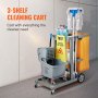 VEVOR Cleaning Cart, 3-Shelf Commercial Janitorial Cart, 200 lbs Capacity Plastic Housekeeping Cart, with 25 Gallon PVC Bag, 120 x 51 x 98 cm, Yellow+Grey