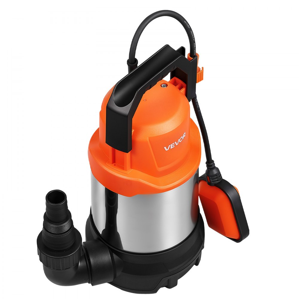 VEVOR Dompelpomp 750 W 20.000 l/u 9 m opvoerhoogte. Ideaal voor zwembaden, kelders en vijvers. Automatische vlotterschakelaar, thermoplastisch materiaal en 3 m stroomkabel. Waterdicht tot IPX8.