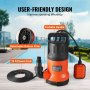 VEVOR vuilwaterpomp, 400W, 9500L/u hoge doorstroming, 7,9m opvoerhoogte, dompelpomp, draagbare waterpomp met 3m netsnoer voor het pompen van water uit zwembaden, vijvers en kelders