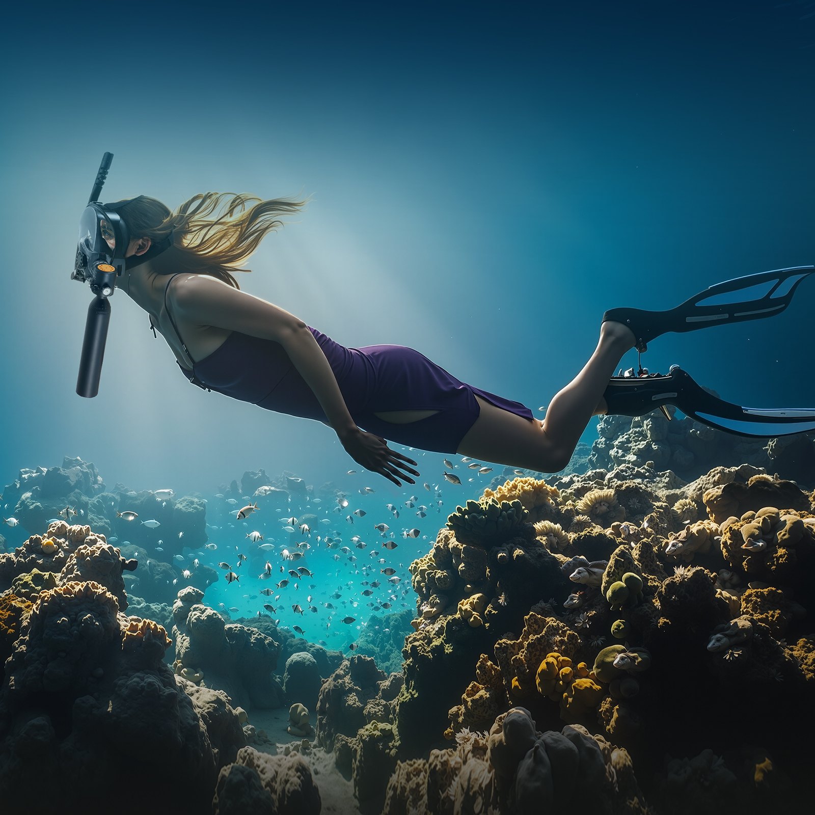 VEVOR Scuba Tank, 0.5L Portable Diving Tank, Diving Oxygen Cylinder with Pump Supports 5-10 Minutes Underwater Breathing, 32.81 ft Diving Depth, Refillable Snorkel Air Tank for Underwater Exploration