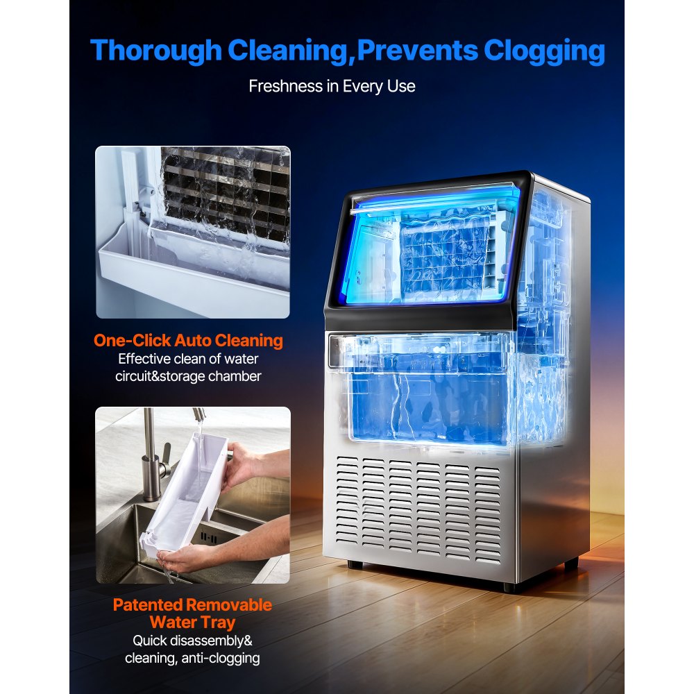 VEVOR commerciële ijsmachine, ijsblokjesmachine 59 kg/dag met 15 kg opslag, vrijstaande en onderbouwbare ijsblokjesmachine van roestvrij staal met LED-display en zelfreinigend