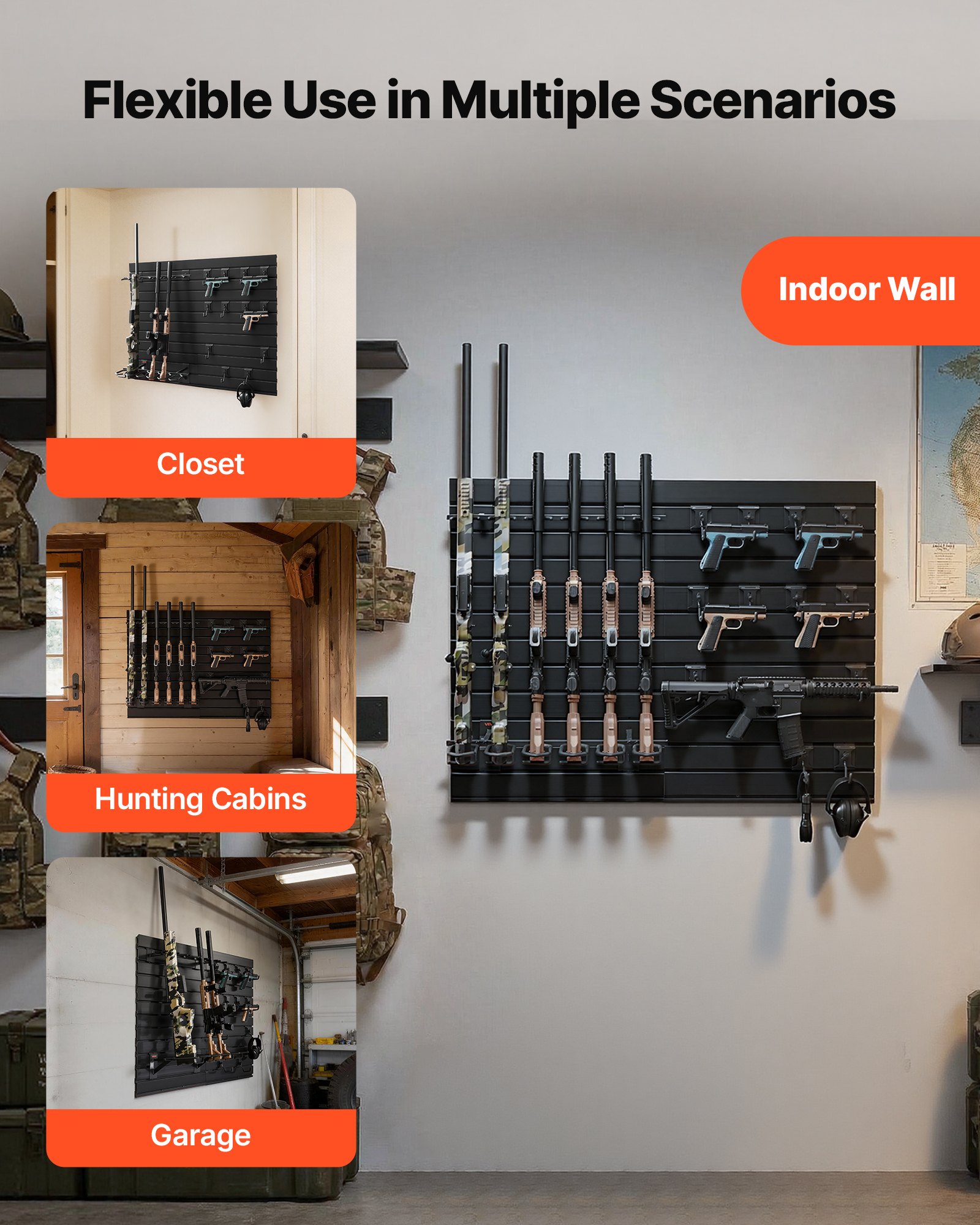 VEVOR Wandmontage Wapenrek voor 6 Geweren & 6 Pistolen & Wapenaccessoires, Geweerhouder met G-haak, Geweerrek gemaakt van koolstofstaal (frame) & PVC (achterpaneel), Modulair Wapenrek
