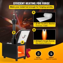 VEVOR Propane Knife Forge, Blacksmithing Forge with Single Burner, Portable Propane Forge with Two Durable Doors, Large Capacity Farrier Forge, Square Propane Burner Forge for Knife and Tool Making