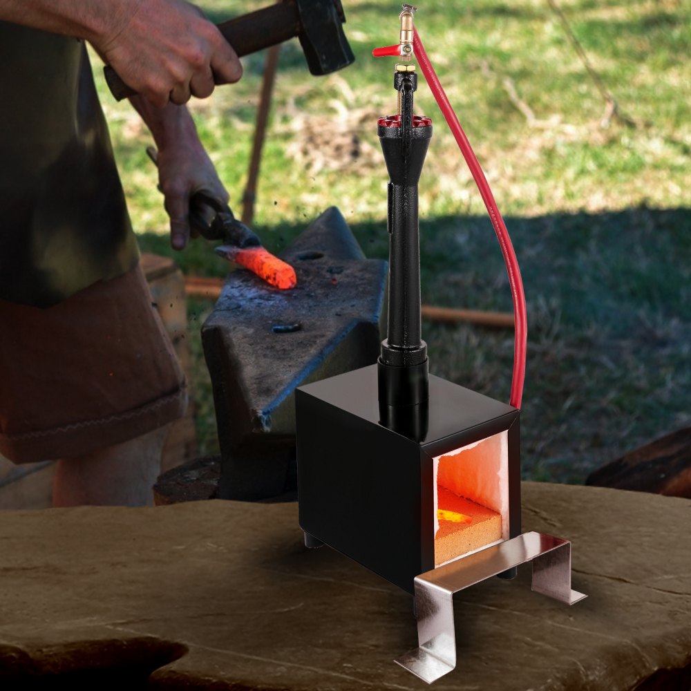 VEVOR Propane Knife Forge, Blacksmithing Forge with Single Burner, Portable Propane Forge with an Open Structure, Large Capacity Farrier Forge, Square Propane Burner Forge for Knife and Tool Making