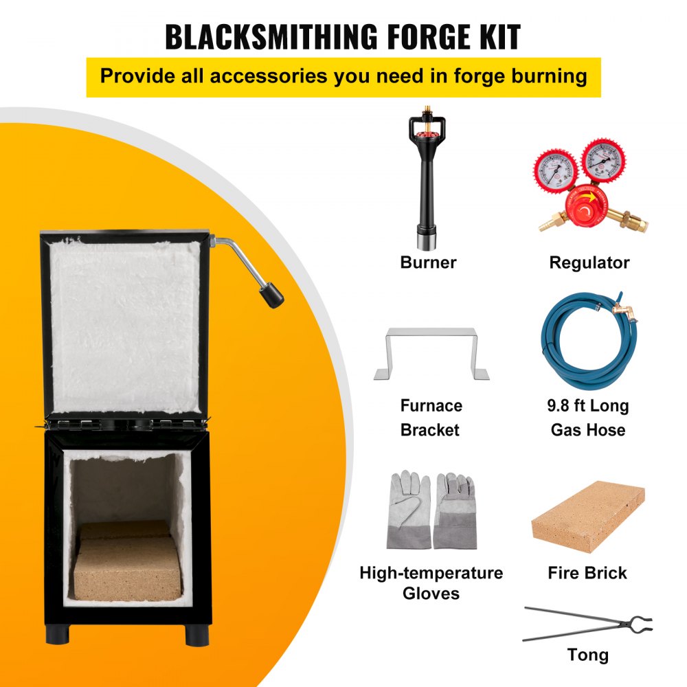 VEVOR Propane Knife Forge, Blacksmithing Forge with Dual Burners, Portable Propane Forge with Two Durable Doors, Large Capacity Farrier Forge, Square Propane Burner Forge for Knife and Tool Making