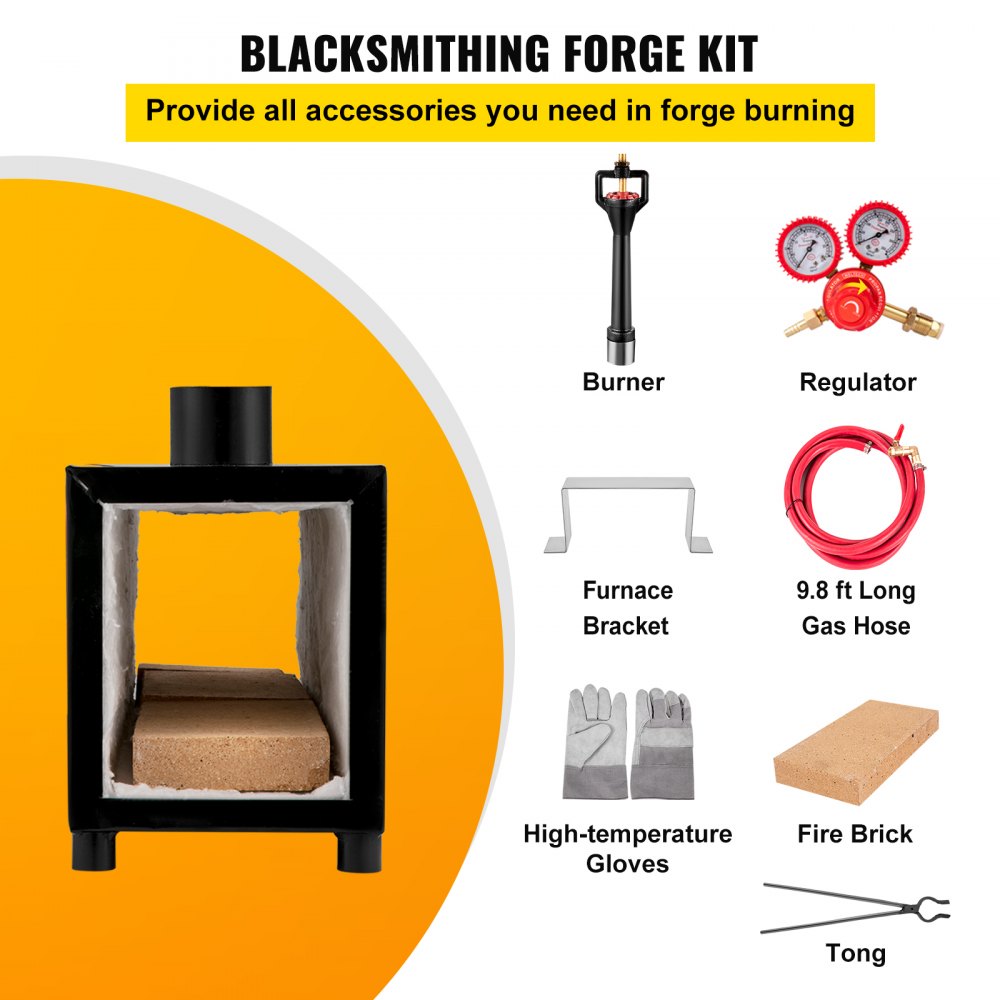 VEVOR Propane Knife Forge, Blacksmithing Forge with Three Burners, Portable Propane Forge with an Open Structure, Large Capacity Farrier Forge, Square Propane Burner Forge for Knife and Tool Making