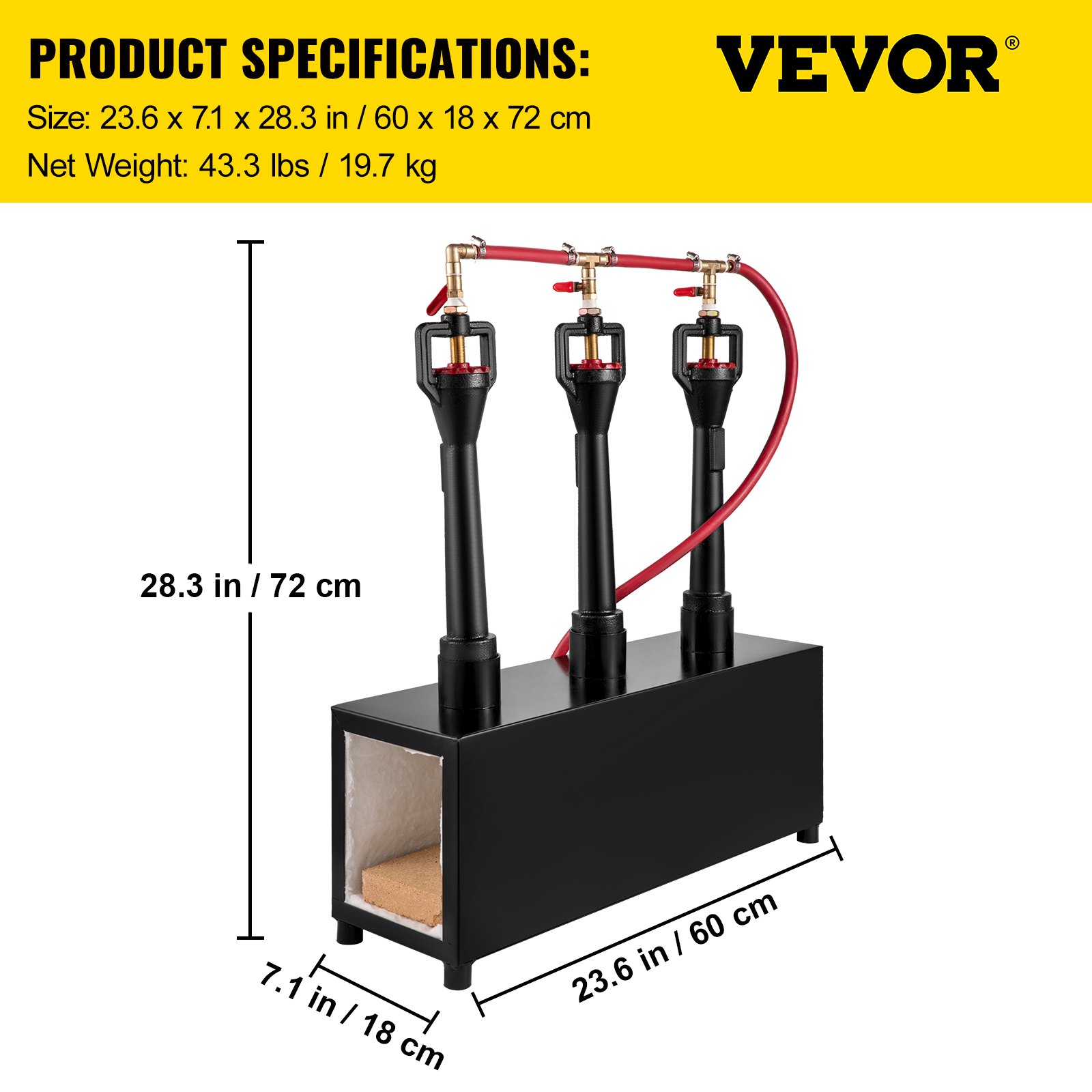 VEVOR Propane Knife Forge, Blacksmithing Forge with Three Burners, Portable Propane Forge with an Open Structure, Large Capacity Farrier Forge, Square Propane Burner Forge for Knife and Tool Making