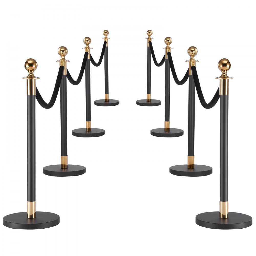 VEVOR Stanchion Post, 8 Pcs Crowd Control Barrier Set with 6 Black Velvet Ropes, Heavy Duty Stainless Steel Stanchion Post Queue with Hollow Base for Theater, Party, Wedding, Exhibition, Event (Black)