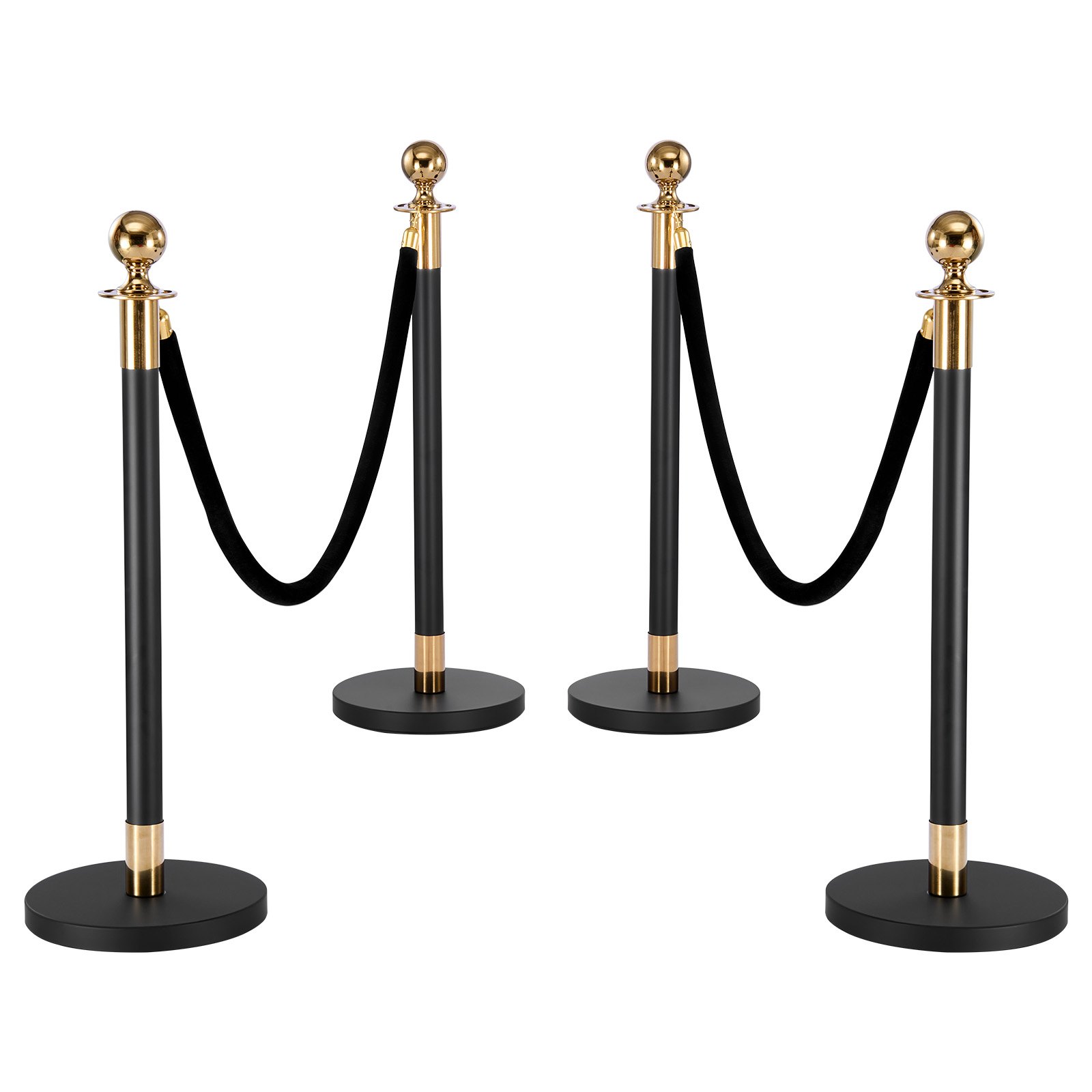 VEVOR 8-delige afzetpaalset met 6 zwarte fluwelen touwen (1,5 m), navulbare voet, geschikt voor concerten, tentoonstellingen, hotels en bioscopen.
