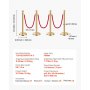 VEVOR Stanchion Post, 4 Pcs Crowd Control Barrier Set with 3 Red Velvet Ropes, 5 ft Stainless Steel Gold Stanchion Post Queue with Sand Injection Hollow Base for Theater, Party, Wedding, Exhibition
