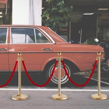 VEVOR Barrier stand with velvet rope, 4-part people guidance system with 3 pieces of 1.5 m red velvet ropes, people guidance system, barrier tape made of stainless steel with fillable base and ball attachment for weddings
